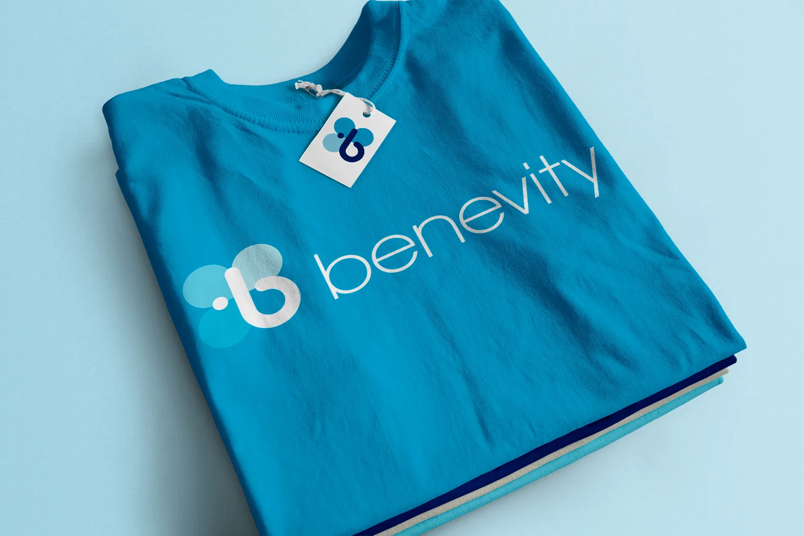 Blue Benevity-branded folded shirt